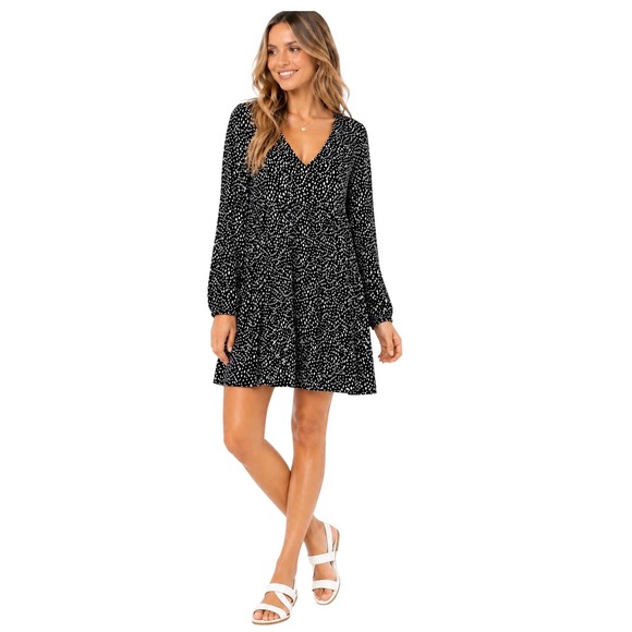Altar'd State Dresses & Skirts - Altar'd State Black White Polka Dot V-Neck Babydoll Mini Dress Medium
